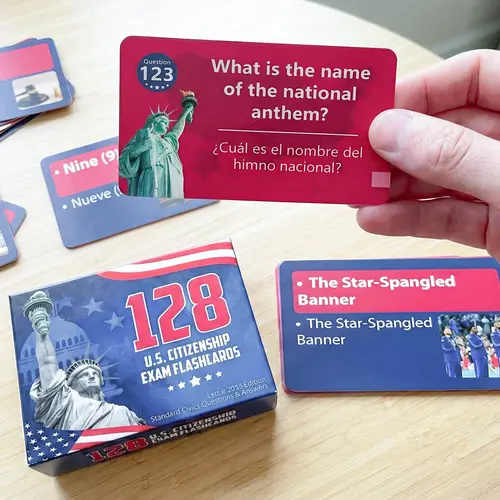 128 U.S. Citizenship Flash Cards 2026-2027, USCIS Civics Questions and Answers Study Guide, Bilingual English Spanish Naturalization Test Preparation Cards, Tarjetas de Ciudadanía for Citizenship Exam, Interview Prep Flashcards with Visual Learning