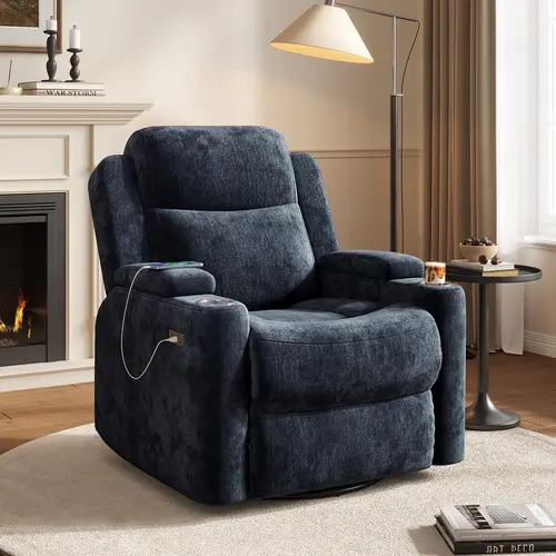 COPIAE 38-in Adjustable Electric Power Recliner Chair - Beige Textured Fabric Indoor Furniture, Adjustable Lounge Chair with Armrest & Pocket Storage, Cup Holder-Ready, Quick Setup for Living Room, Bedroom