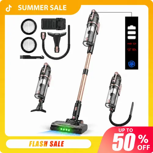 2026 Newly Upgraded V15 Cordless Portable Vacuum Cleaner for Pet Hair, 26Kpa Suction , Up to 50 Min Runtime, Self-Standing and Handheld Lightweight Vacuum with Anti-Tangle Brush, Removable Battery & LED Display for Carpet and Hard Floors