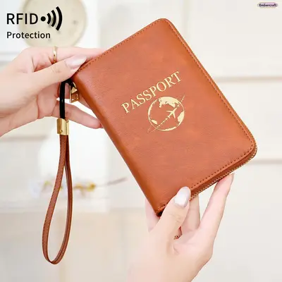 RFID Blocking Travel Wallet - Stylish Zippered Long Portable Organizer for Passport, Ticket, ID, Credit Card; Multifunctional for Travel, Daily Use