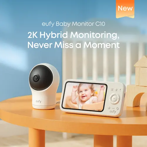 eufy Baby Monitor C10 with 2K HD Camera, 4.5" 480p Display, 4× Zoom, Pan-Tilt, Night Vision, Hybrid Wi-Fi & No Wi-Fi Connection, 12 H Battery, Motion, Cry, Noises, Temperature Alerts, 2-Way Talk, VOX