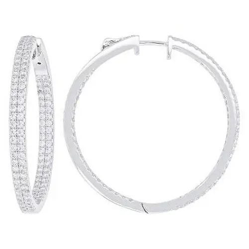 JTV White Cubic Zirconia Rhodium Over Brass Inside-Out Hoop Earrings 1.50ctw