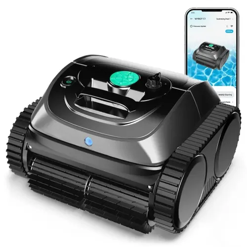 【Summer Fun】WYBOT C1 Cordless Robotic Pool Vacuum for Inground Pools, Above Ground Pool Cleaner 4-in-1 Wall & Waterline Cleaning Up to 1,614sq.ft, 150mins Smart Navigation, App Support,Free Handheld Pool Cleaner Included