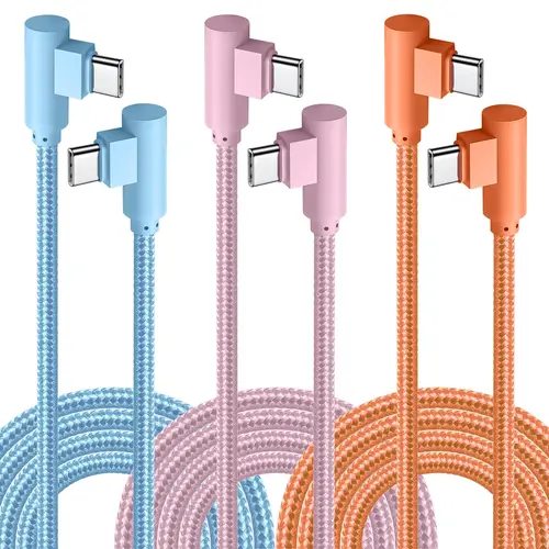 APFEN 3-Pack 10FT Nylon Double Braided USB-C to C Fast Charging Mobile Charger Cable - 90-Degree, 60W, 20V PD Cord, Accessory for iPhone 17/16/15 Series Phones,back to school