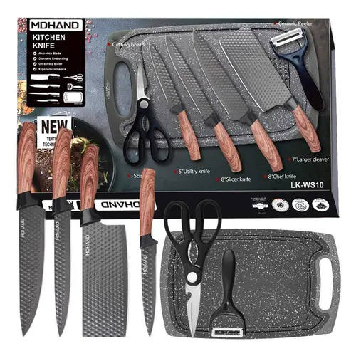Modern High Carbon Stainless Steel Kitchen Knives Set - Professional Chef Tool, Slicer, Chopping Tool, Scraper, Scissors, Cutting Board, Ultra-Sharp Blades, Sharpening-Ready, Ideal Gift#DealsForYouDays