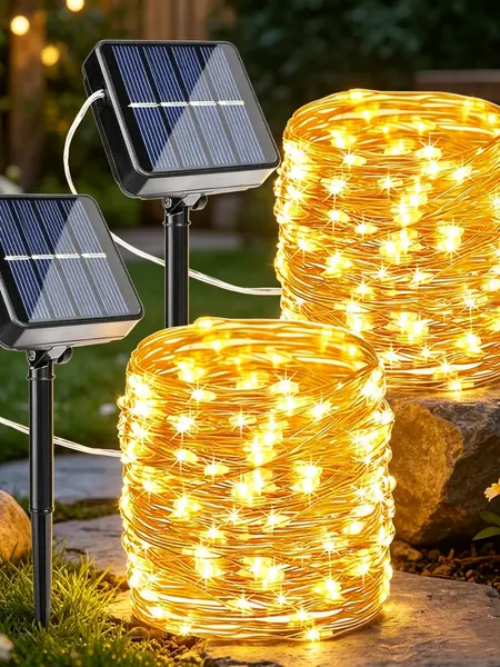 Flacchi 2-Pack Solar Outdoor String Lights, 80FT 240 LED Waterproof Fairy Lights with 8 Modes for Garden, Party, Patio Decor, Solar Outdoor Lights