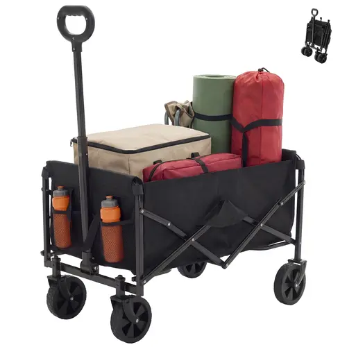 Sweetcrispy Collapsible Folding Wagon - 220 lbs Heavy-Duty All-Terrain Wheels 4-Wheel Trolley, Portable Foldable Shopping Cart for Outdoor Camping, Home Improvement Use, Collapsible Garden Cart, Heavy Duty All-Terrain Trollies