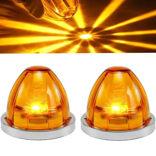 2PCS Amber LED Watermelon Side Marker Lenses - Dual-Function Strobe+Marker Lights, Waterproof 12V Truck Accessories, Semi Truck Accessories for Trailer RV Clearance Turn Signal Warning Lights Upgrade