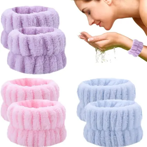 Female Basic 3-Pack Coral Fleece Microfiber Face Washing Wrist Gloves - Absorbent Spa Gloves, Soft Terry Cloth Wristbands to Keep Water Off Hands & Arms, Splash