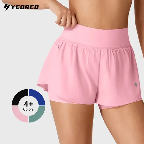 Yeoreo Women's 2-in-1 High Waisted Running Shorts with Zip Pockets or Side Slit Tummy Control Workout Gym Athletic Shorts lightweight casual short,travel essentials,camping essentials tiktokshopbacktoschool