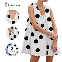 Chicovar Women's Polka Dot Print Cute Mini Dress, Side Pockets, No Sheer, Summer Casual Sleeveless Beach Outfit, Loose Fit, A-Line, Flowy, U Neck, Perfect for Baby Shower, Vacation, Daily, Party, Summervibes