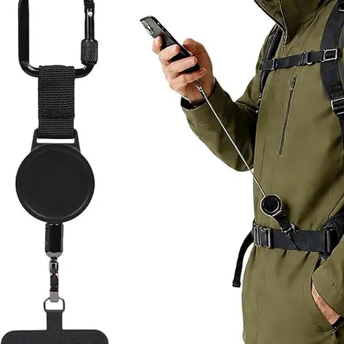 Outdoor Anti-Theft Phone Lanyard, Retractable Phone Tether with Locking Carabiner, for Hiking/Skiing/Climbing/Fishing