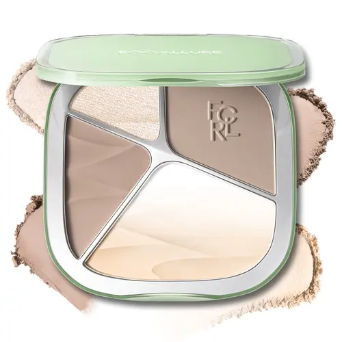 FOCALLURE Gradient Highlighter & Contour Palette, 3-in-1 Matte Bronzer & Illuminator, Blendable Powder for Sculpting, Natural Long-Wear Face Makeup