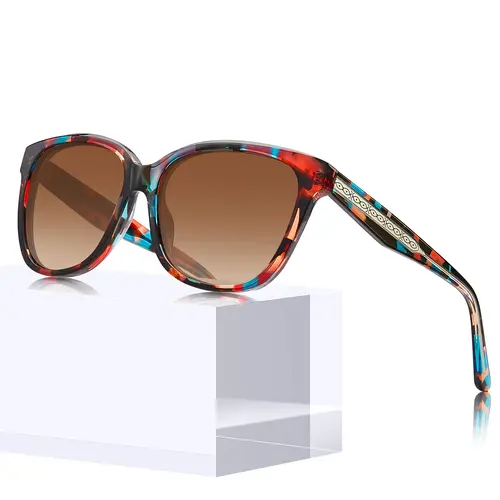 CARFIA Women's Polarized Square Sunglasses, Retro Italian Design, Glossy Blue Tortoise Frame Gray Lenses, Embossed Acetate Frame, Strong Metal Hinges, Bold Colors, Full Rim, Casual Female Eyewear for Families, Embossing
