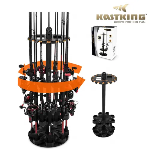 KastKing V16 Rotating Fishing Rod Holder for Garage, Floor Rack Holds Up to 16 Rods & Combos, Space-Saving Pole Organizer with Foam, Durable ABS, Fishing Gear Storage Gift for Men