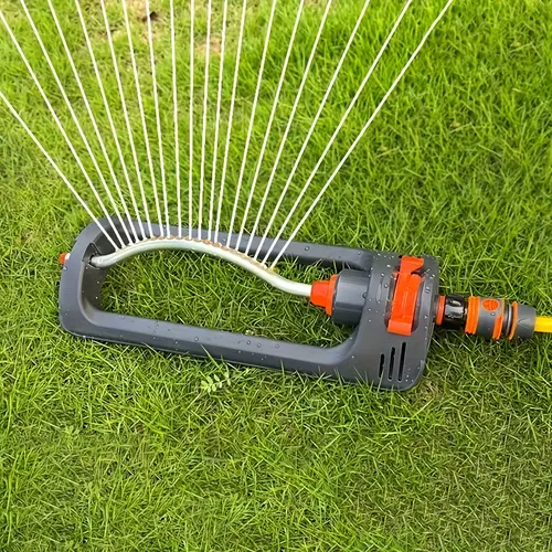 Automatic Oscillating Sprinkler with 19 Hole Adjustable Watering System – Lawn and Garden Sprinkler with Universal Hose Connector, Even Coverage for Yard, Patio, Grass, Durable Plastic, No Battery Required, Easy Setup Outdoor Watering Tool, Garden Accesso