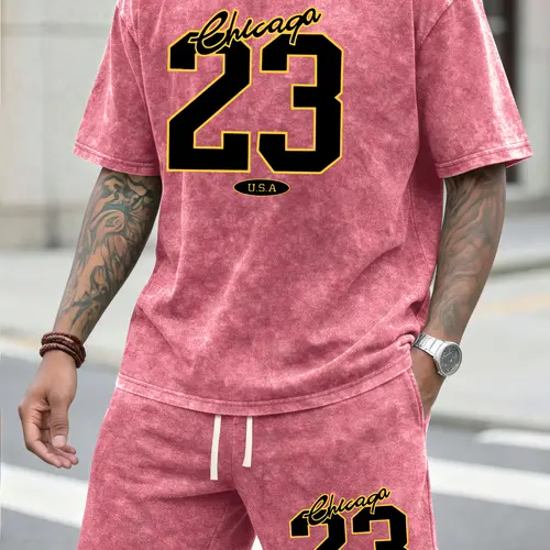 Men’s vintage washed graphic T-shirt and shorts set, cotton casual two-piece summer outfit, Y2K streetwear, suitable for running, gym, beach, and vacation wear