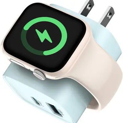 Charging Blocks for Apple Watch, 3-in-1 PD 20W USB C Charger Block with Built-in Wireless Watch Charging, Dual Ports Wall Charger Compatible with iPhone,iWatch