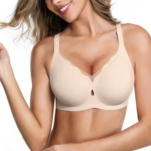LUCKMEEY LUCKMEEY Womens Wireless Push Up Bras Sexy V Mesh Supportive Seamless T-Shirt Bra No Underwire (U-Back & Crossback)#tiktokshopbacktoschool#sohochic