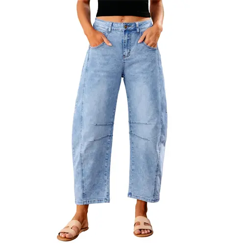 GRAPENT Barrel Jeans Collection Women's High Rise Cropped Wide Leg Denim Pants, Basics for Effortless Outfits, Clean Look Comfy Streetwear Bottoms for Back to School