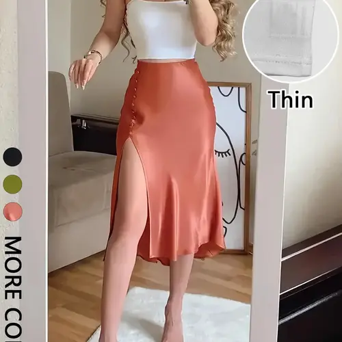 Women's Cami Top & Satin Midi Skirt Set, Cropped Spaghetti-Strap Tank, High-Waisted Side-Slit Skirt with Button Detail & Back Zip, Smooth Draped Fabric, Chic 2-Piece for Date Night & Party, Fit
