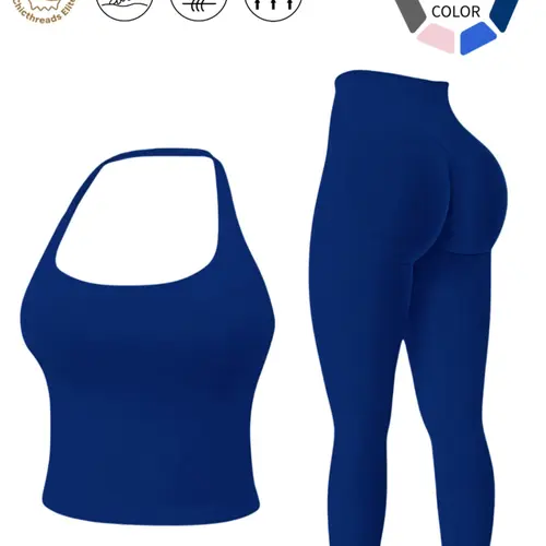 Halter Neck Backless Yoga Set - 12+ Colors, Exercise Clothing, Seamless 2-Piece Workout Outfit with Butt Lifting Leggings, Buttery Soft & Squat-Proof for Gym, Yoga & Everyday Wear