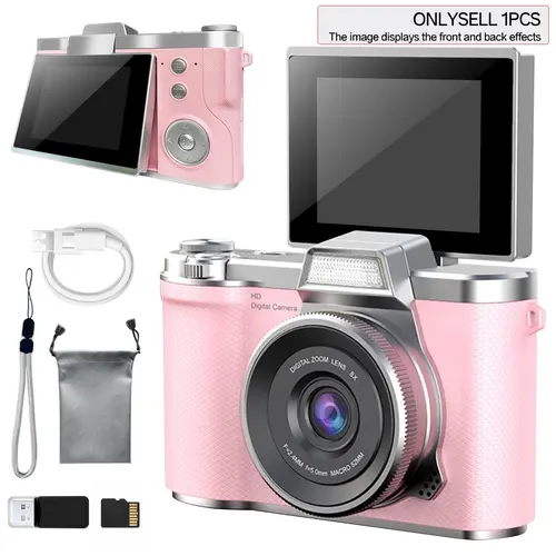 Latest Flip HD Digital Camera, Easy Operation Interface, Multiple Filters, Ideal for Outdoor Selfies, Includes Memory Card and Reader
