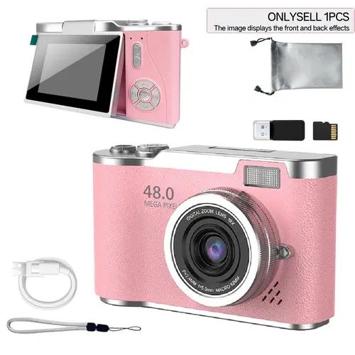 New Foldable Screen Student Camera, Vintage Ccd Card Camera, Beginner Digital Camera with Games and Filters, Includes Camera Bag and Memory Card, Point and Shoot Digital Cameras