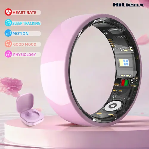 Hitienx Pink Ceramic Smart Ring for Women, Fitness & Sleep Tracker, Heart Rate & Stress Monitor, Cycle Tracking, IP68 Waterproof, 3–5 Day Battery, iOS & Android, Charging Case#Summervibes#SummerWins#DealsForYouDays