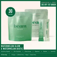 Beam Glow-Biotic Duo Caffeine-Free Mineral Supplement Sticks - 30 Portable Single-Serve Sticks (15 Biotic, 15 Glow) for Adult Hormone Balance, Gut Health, Fruity Daily Nourishing Supplement with Debloat Support | Back to School