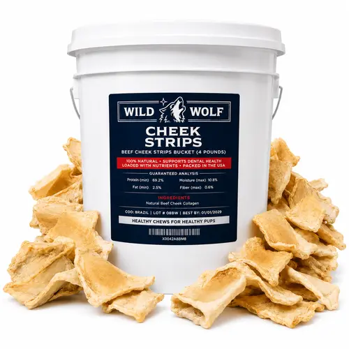 Beef Cheek Strips Bucket (4lbs.) 100% Natural Free Range, Grass Fed Beef - Dog Treats Chews - Dental Sticks