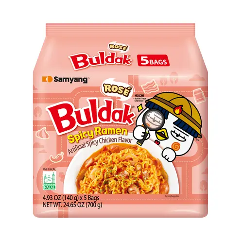 Buldak Korean Spicy Chicken Stir Fried Ramen Rosé Flavor Spicy Noodles Authentic Korean Ramyun 4.94 oz (Pack of 5)