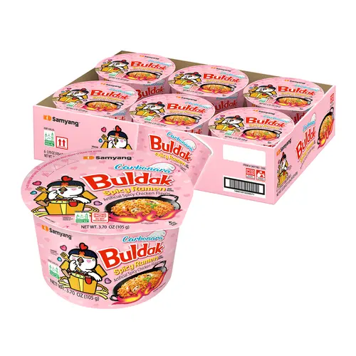 Buldak Carbonara Creamy Hot Chicken Spicy Flavor Korean Instant Noodles, Big Bowl, Easy Prep, Convenient Food (Pack of 6)