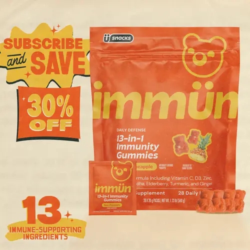 EXTRA SOUR Immün 13-in-1 Immunity Gummies (Extra Sour Pineapple): Daily immune defense supplement with 13 clinically studied ingredients: Vitamin C, D3, Zinc, Ashwagandha KSM-66, Elderberry, Prebiotics, Adaptogens, Gluten Free, Vegan, Third Party Tested
