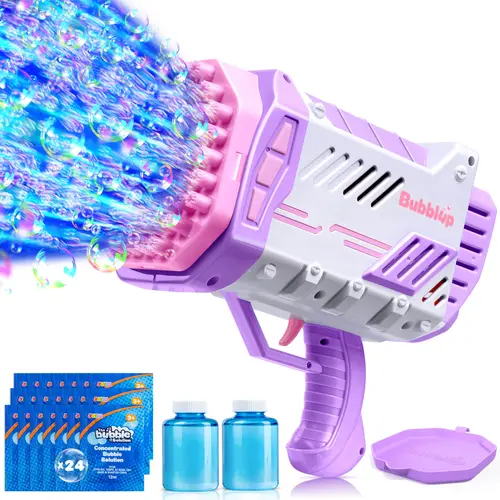 Sloosh Bubble Machine Gun W/Solution for Kids Ages 4-8, Light-Up Bazooka Rocket Shape Bubble Guns Blaster for Outdoor, Summer Toys Gifts, Party, Wedding, Easter  DealsForYouDays