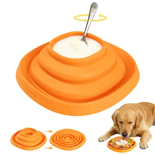 Yipetor Zen Disc Food Grade Silicone Bowl - Collapsible Slow Feeder, Funnel Center Foldable Lick Pad, Maze Shape, BPA-Free, Easy-Washing, Dishwasher-Safe, Freezer-Microwave Safe, GDV-Reducing Puzzle Feeder for Semi-Moist Treats, All Dog & Cat Breeds, Bowl