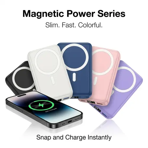 Podoru 10000mAh Magnetic Wireless Power Bank for iPhone 12-17 Series, MagSafe Case-Compatible Portable Charger, Smartphone Digital Mobile Device Accessory, Travel Gadget, Back to School Essential