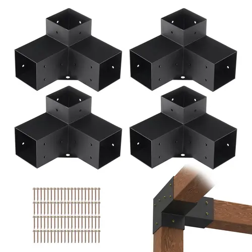 【SummerFinds】VEVOR Pergola Bracket Kit 4''x4'',  4pcs 3-Way Heavy Duty Corner Bracket Woodworks DIY Post Base Kit, Easy Installation Wooden Beams for Gazebos, Patio Pergolas, Log Cabin Outdoor Pergola Hardware