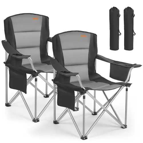 【SummerFinds】VEVOR Oversized Camping Chairs, 450 lbs Heavy Duty Support, Portable Folding Camp Chairs with Padded Backrest & Armrests, Cup Holder & Side Pocket, Cooler Bag, Carry Bags for Outdoor, Fishing, 2 Pack