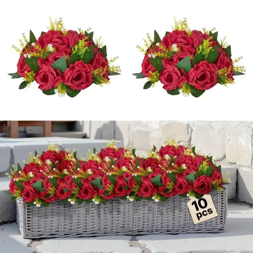 VEVOR 10-Pc Layered Silk Flower Balls Set, 9.5-In Decorative Red Rose Kissing Balls, Floral Decor Table Centerpieces for Wedding Home Party Decor#SohoChic
