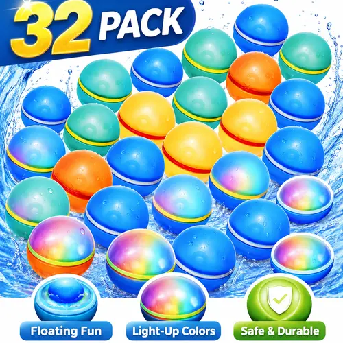 Reusable Magnetic Water Balloons, water slide Quick Fill Self Sealing Splash Balls, Soft Silicone Refillable Water Toys for Kids & Adults,Backyard Party Games, Pool Party Toys, Beach Fun, Summer Activities, Birthday Gifts, 12/16/24/32 Pack