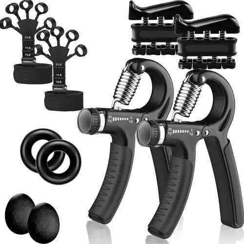 10 PCS Unisex Adjustable Grip Strength Trainer Kit - Silicone Alloy Strength Training Accessory with Progress Counter, Hand Gripper, Finger Exerciser, Stress Relief Ball, Forearm Workout Ring for Muscle Building, Hand Recovery