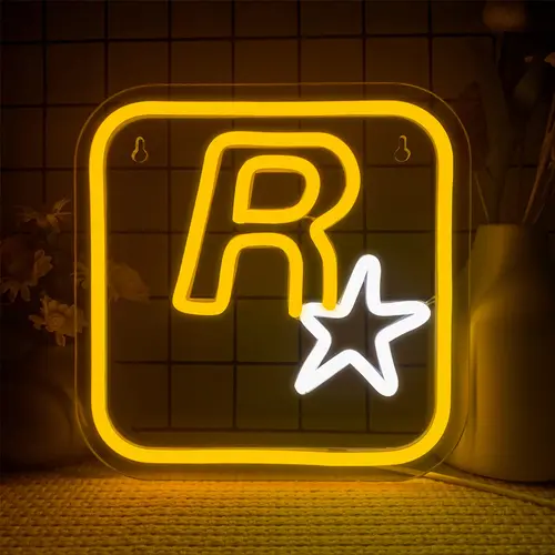 R Star Neon Sign, USB Powered Neon Sign, LED Neon Lights, LED Neon Signs, Novelty Lighting, Cool Lights for Game Room, Entertainment Room, Bar, Party Home Decor Wall Art Decoration, Ambient Night Lights