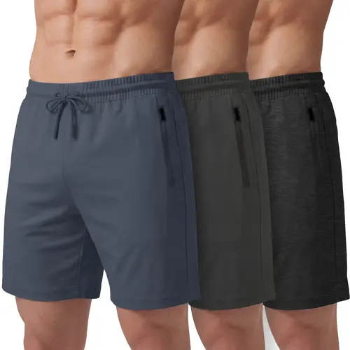 PURE CHAMP Men's 3-Pack 8" Above-the-Knee Gym Shorts, Lightweight Breathable Gym Wear with Quick-Dry Soft Blend Fabric, 4-Way Stretch, Zipper Pockets, Durable for Basketball & All Seasons