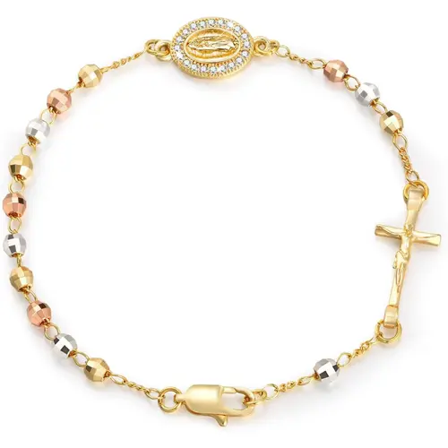 14K Gold Plated Catholic Crucifix Rosary Bracelet for Women Virgin Mary Jesus Cross Charm Link Chain Religious Gift for Confirmation Baptism, High Quality Bracelet, Gold Bracelets,summerwins