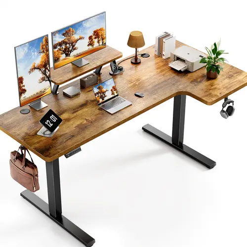 SIAGO Modern L-Shaped Electric Standing Desk, 63x33.5 in Adjustable Corner Office Desks with Flexible Monitor Stand, Memory Controller, Multi-Monitor Utility Tables for Home Office