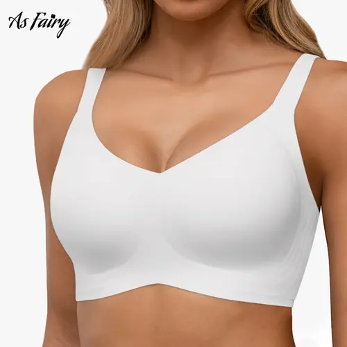 As Fairy Seamless Push Up Bralette for Women, Plain V Neck Wireless Bra with Comfortable Support, Full Coverage Breathable Padding, Clothes, Bras For Women, Spandex/Nylon, Supportive, Full Coverage Hold, Tie Back, S