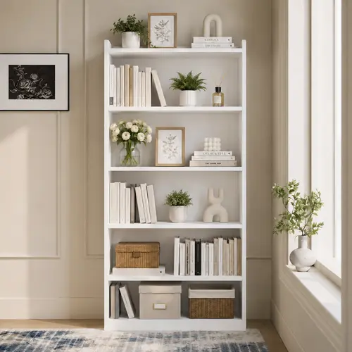 Costoffs Modern 6/7-Layer Veneer Wood Floor Standing Bookshelf - Rustic Office/Bedroom Furniture, Adjustable Open Shelves, Open Top, 22 lb Per Shelf, Raised Base, Space-Saving, Room Decor, Storage Organization, Home/Extended Storage Solutions