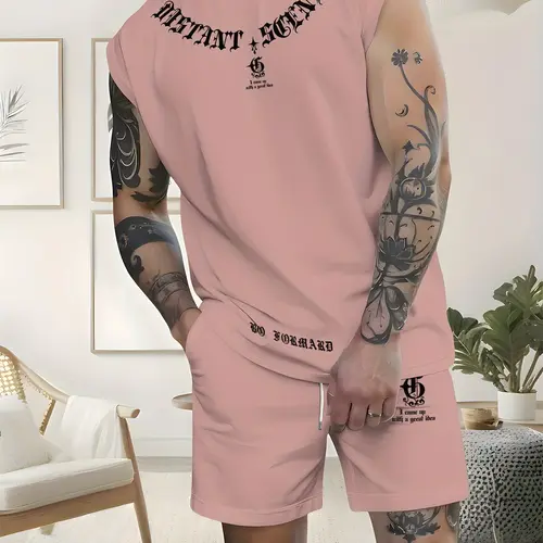 Sleeveless Tank Top and Shorts Set, Matching Sets, Casual Sporty Summer Couple, Unisex Home Wear, All over Print, Fitted Style, Round Neck, Relaxed Lounge Set
