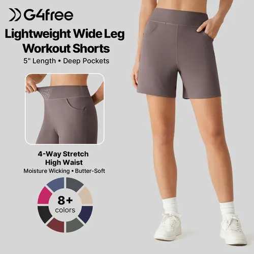 G4Free EverGoing Women's Sport Shorts - 5" High Waisted Wide Leg Stretch Casual Shorts with Pockets, Women's Clothes,#sohochic